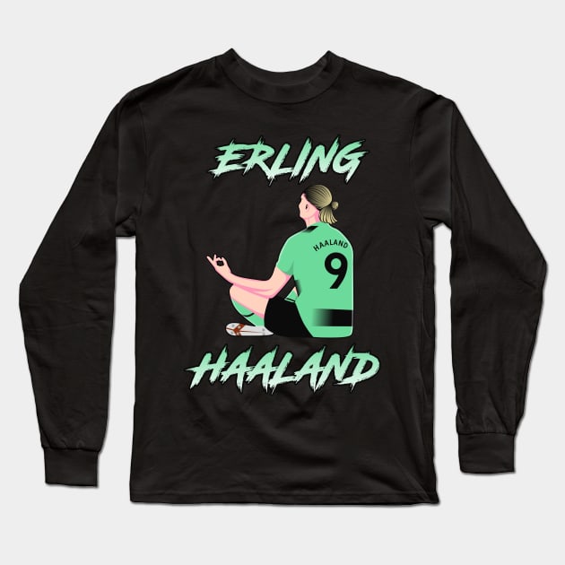 Haaland #9 Meditation/Zen Pose MC 22 Football Celebration Long Sleeve T-Shirt by LanaIllust